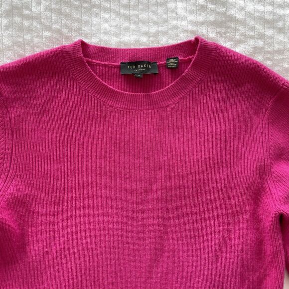 Ted Baker Bobbe London Peplum Sweater Pink Flared Top Cashmere Blend Womens S - Picture 6 of 14